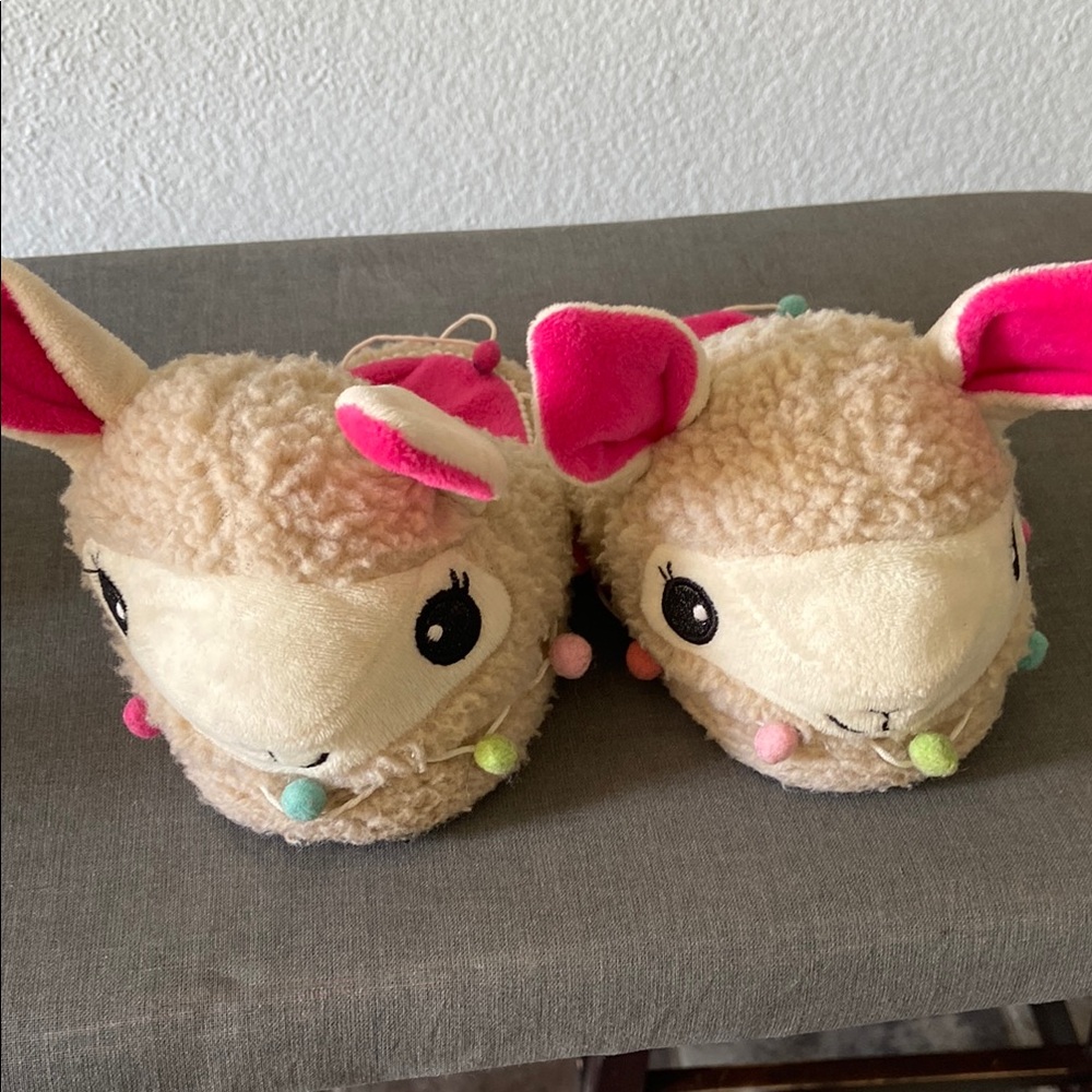 Adorable Cream and Pink Llama Slippers for Kids